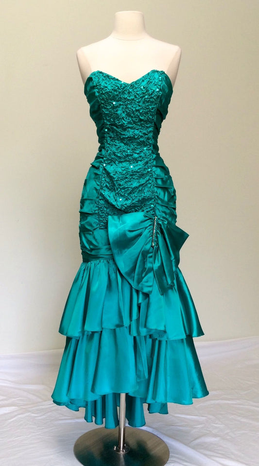 amakanas-Blue Fashion Pleated Beautiful Long Ruffled Satin Ball Gown Prom Dress Evening Dress gh5995
