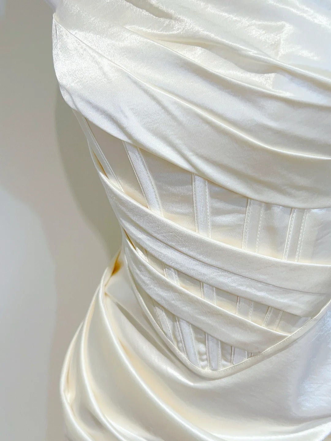 Simple Ivory Mermaid Square Neck Strapless Pleated Satin Prom Dress Evening Dress Bridesmaid Dress P4069