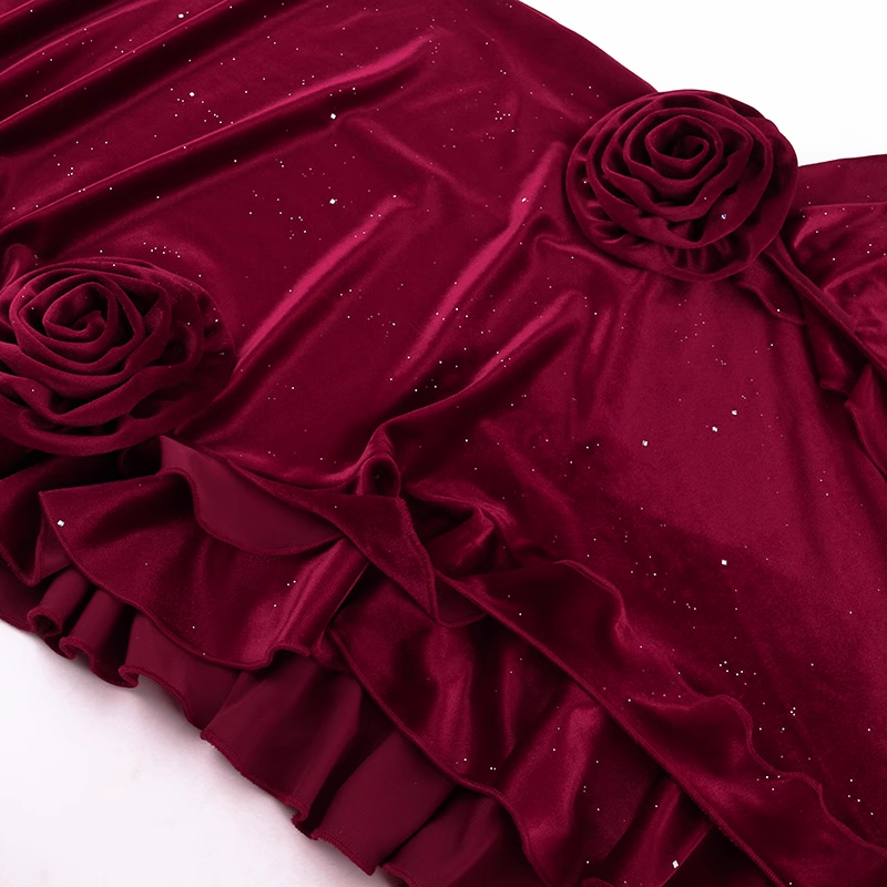 Vintage Glittering Sequin Sweetheart Spaghetti Strap Ruffled High Slit Prom Dress Evening Dress TP4350