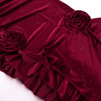 Vintage Glittering Sequin Sweetheart Spaghetti Strap Ruffled High Slit Prom Dress Evening Dress TP4350