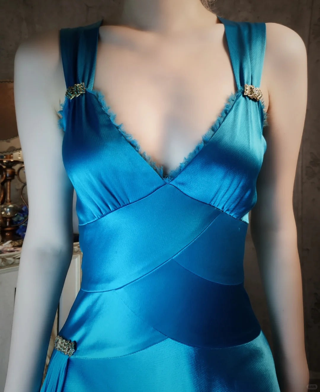 Ocean blue homecoming dress vintage ribbon beautiful satin retro elegant long satin prom dress evening dress party dress gh4806