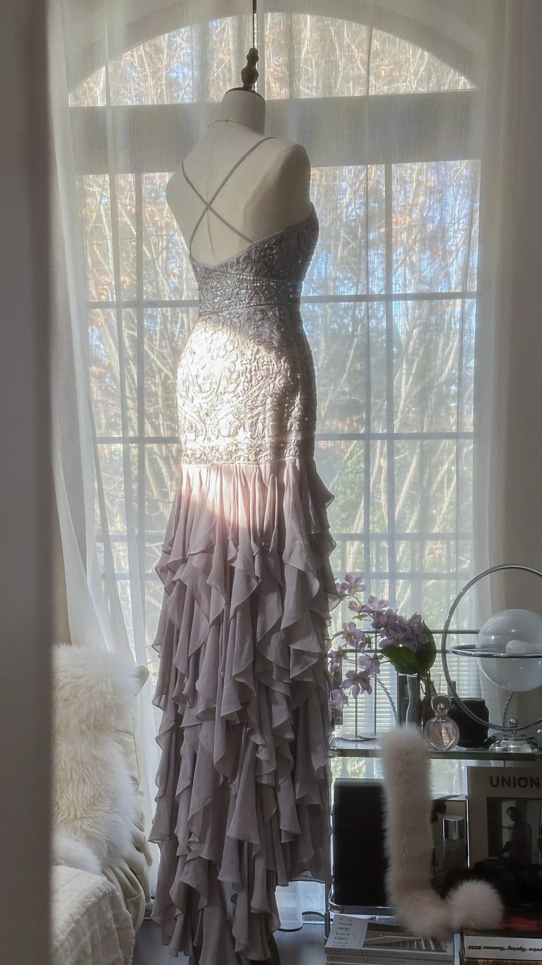 Purple Romantic Gorgeous Exquisite Elegant Beaded Lace Long Chiffon Evening Gown Ball Gown Prom Dress Birthday Holiday Party Dress gh4046