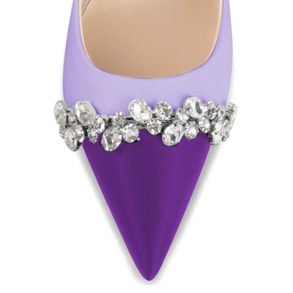 Purple Pointed Toe Stiletto Heel Pumps for Women with Rhinestone