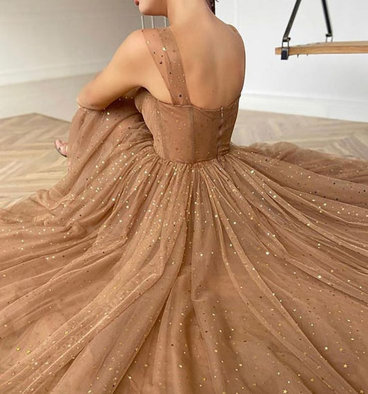 Khaki Vintage Tea Length Sweetheart Tulle Prom Dress       fg3670