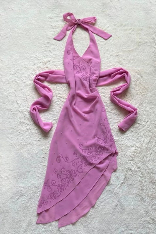 amakanas-Evening Gown Pink Delicate Beaded Long Chiffon Evening Gown gh6099