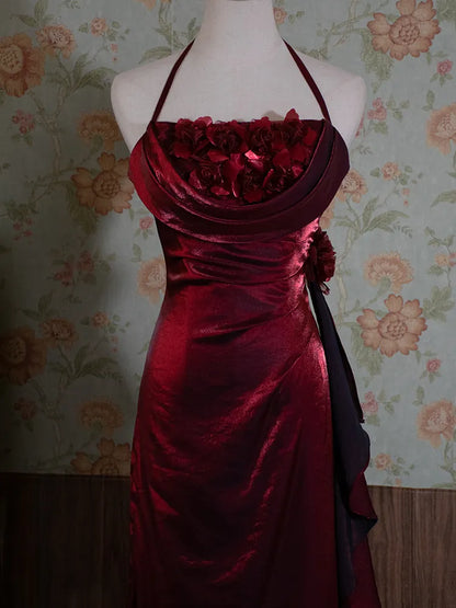 Yellow/Green/Burgundy Shiny Elegant Delicate Floral Backless Long Ball Dress Evening Dress Birthday Party Dress gh3385