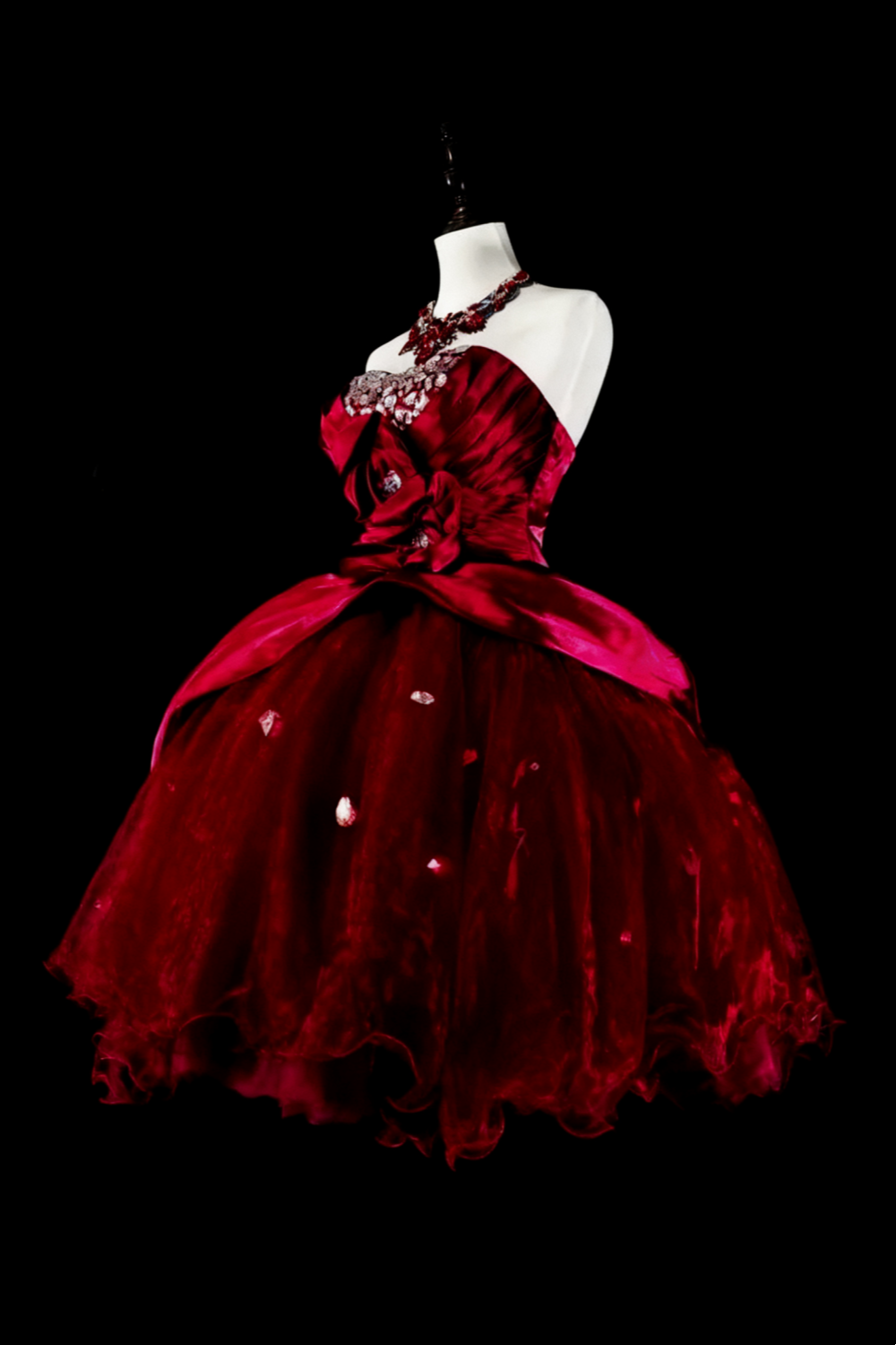 amakanas-Red short birthday dress, tulle back-to-school dress gh6140