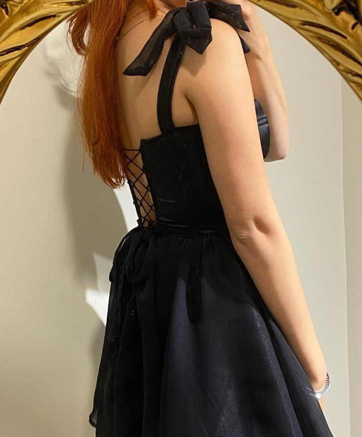 Cute A Line Off the Shoulder Black Satin Chiffon Short Homecoming Dress Evening Dress SH2158