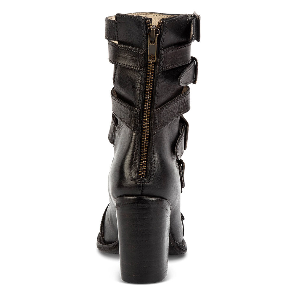 Black Vegan Leather Chunky Heel Buckle Strap Peep Toe Booties