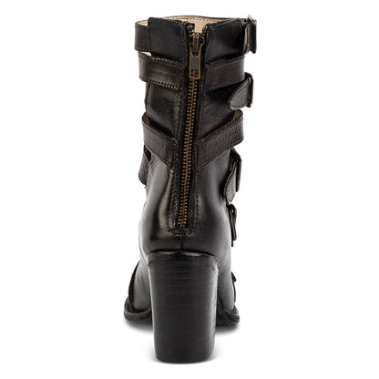 Black Vegan Leather Chunky Heel Buckle Strap Peep Toe Booties