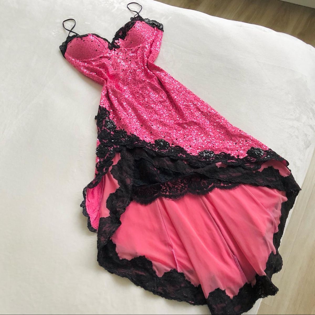 amakanas-Pink Glitter Lace Spaghetti Strap Short Chiffon Sequin Homecoming Dress Party Gown gh5007