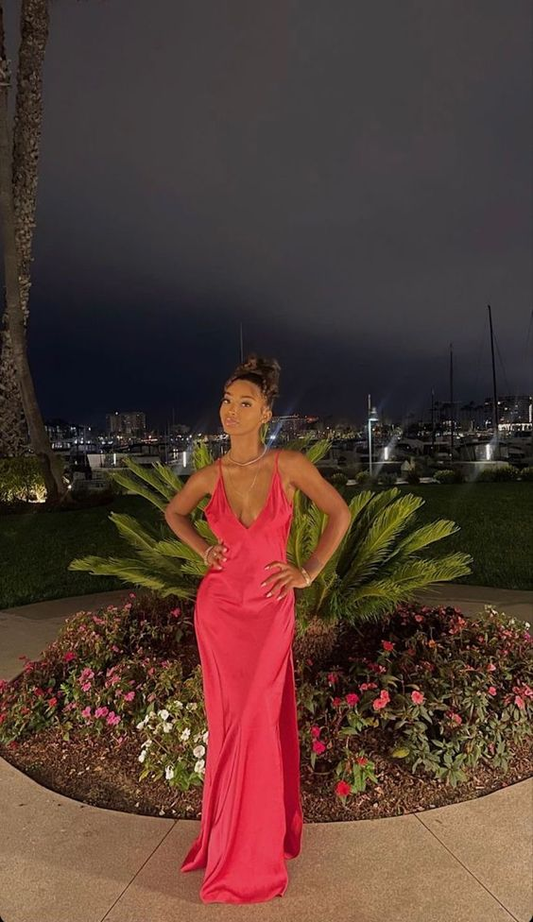 Simple Deep V Neck Slit Long Prom Dress SH1304