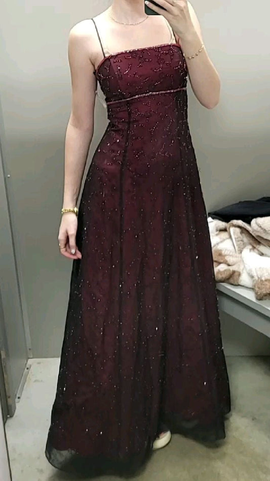 amakanas- Burgundy Vintage Exquisite Beaded Long Chiffon Prom Dress gh5965