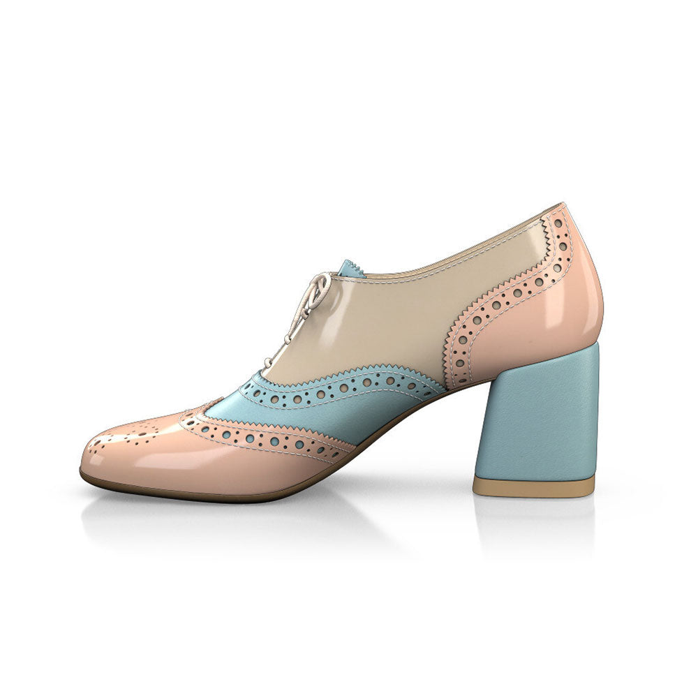 Multicolor Square Toe Chunky Heel Brogue Detail Oxford Heels