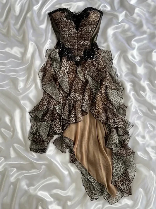 amakanas-Fairy dresses with vintage leopard print, delicate lace and beads, short rock homecoming dresses, tight hoco dresses, corset dresses gh5809