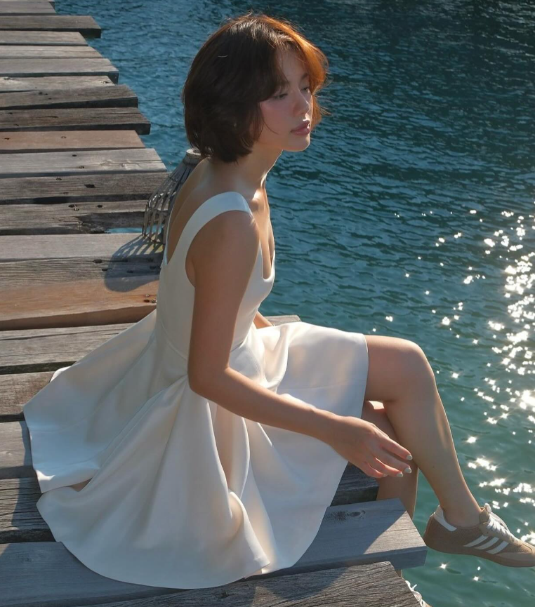 Simple A Line Straps Ivory Satin Short Homecoming Dress Birthday Dress SH2171