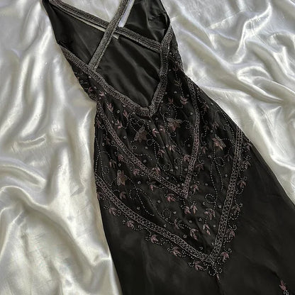 Fairytale Black Vintage Floral Chiffon Long Chiffon Elegant Ball Gown Evening Dress Birthday Party Dress gh4271