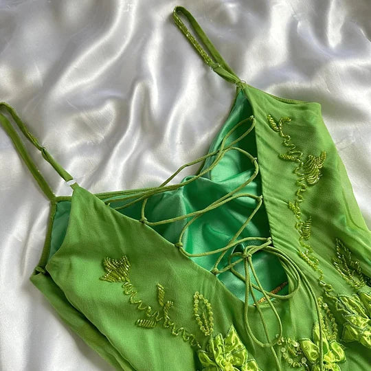 Green flowers exquisite beaded short/mid-length chiffon ruffle homecoming dress birthday party dress gh4862