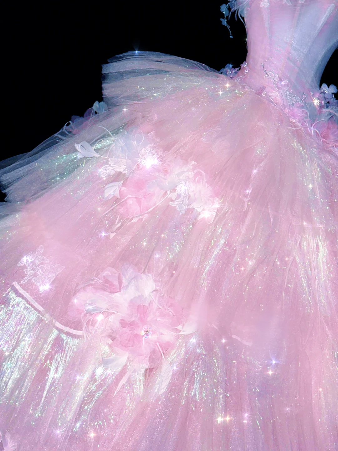 Sparkling Elegant Pink A-Line Tiered Prom Dress Evening Dress Ball Gown TP4211