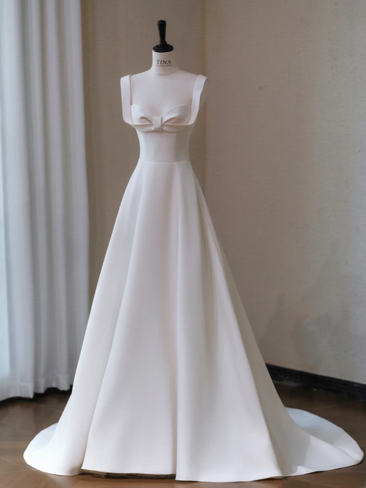 Gorgeous White Sweetheart A-Line Satin Long Wedding Dress TP5038