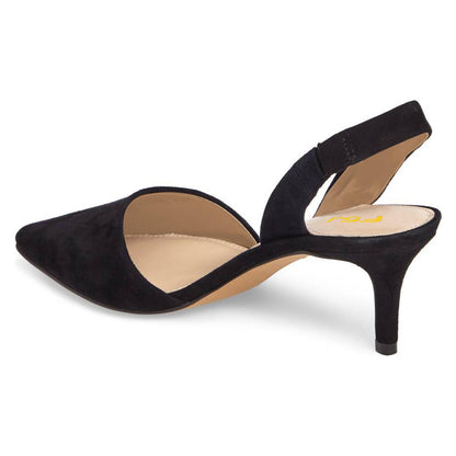 Classic Vegan Suede Closed Toe Slingback Heels Black Pumps for Women