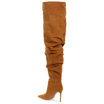 Tan Pointed Toe Stiletto Heel Pull-On Over The Knee Boots