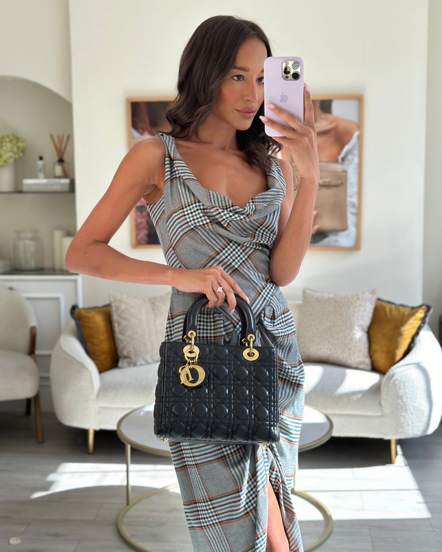 Christian Dior Black Medium Lady Dior Bag in Cannage Lambskin Leather with Gold Hardware RRP £5,300