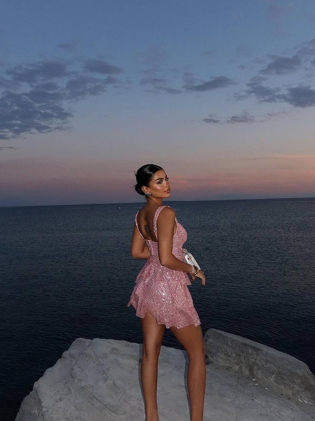 Pink A Line Straps Sequin Short Homecoming Dress Birthday Dress SH2139