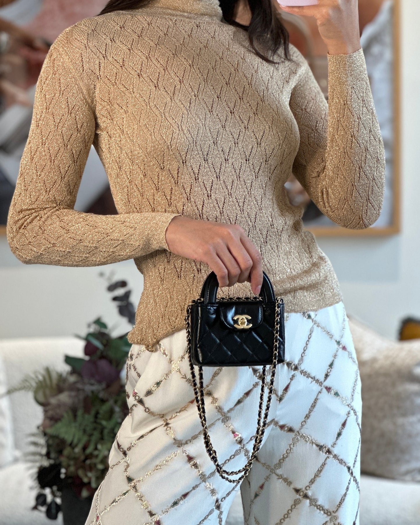 *HOT & RARE* Chanel Black Nano Kelly Shopping Bag in Calfskin Leather with Brushed Antique Gold Hardware