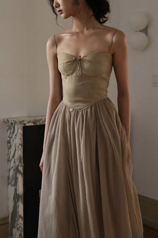 amakanas--Custom-made spaghetti strap long simple tulle bridesmaid dress gh5710