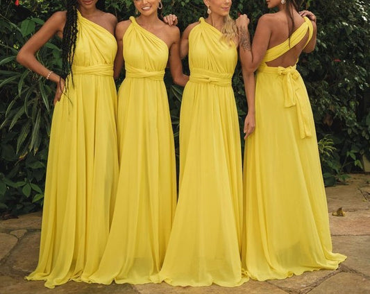 amakanas-Yellow elegant simple long chiffon bridesmaid dress gh5952