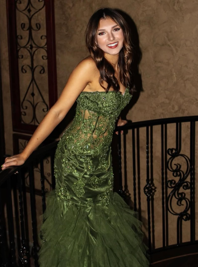 Charming Green Strapless Lace Appliques Mermaid Formal Prom Dress Evening Dress SH870