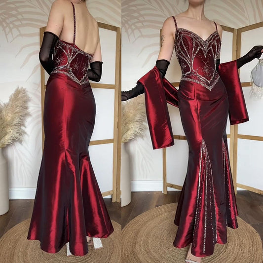 amakanas- Red exquisitely beaded vintage-style elegant long gown gh6195
