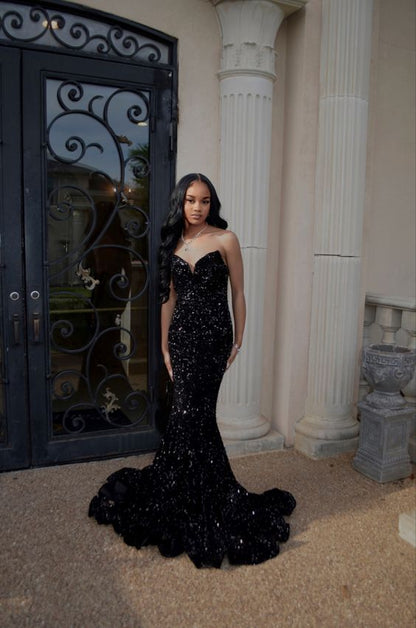 Simple Mermaid Black Sequin Prom Dresses 22th Birthday Outfit P425