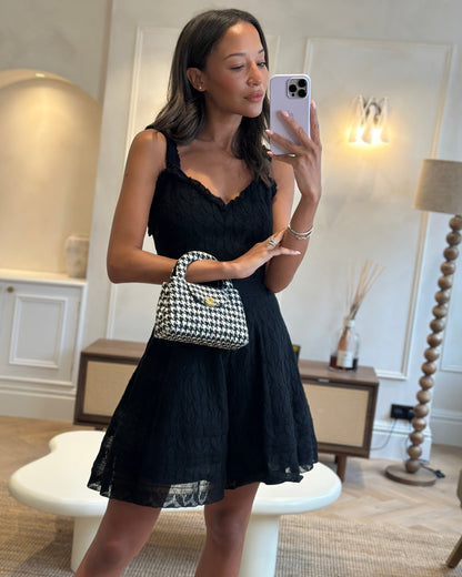 *HOT* Chanel Small Kelly Shopping Bag in Black & White Wool Houndstooth with Brushed Antique Gold Hardware