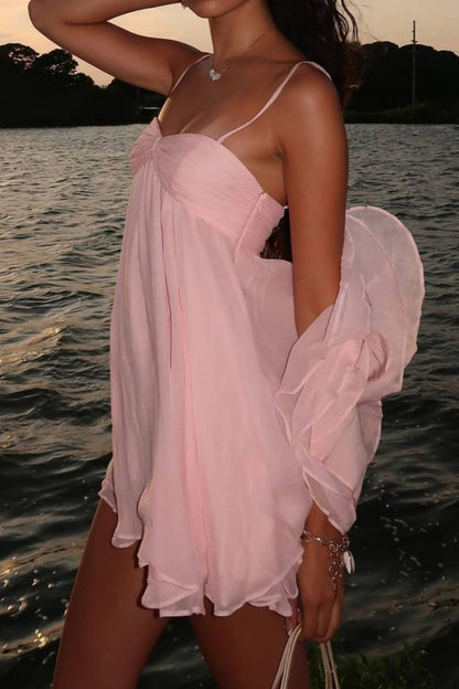 amakanas-Pink Spaghetti Strap Short Homecoming Dress Birthday Dress Casual gh5856