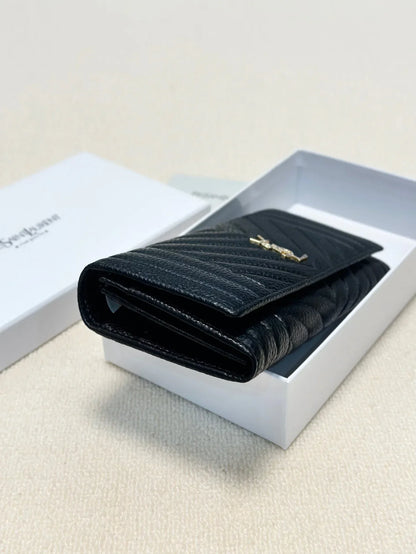 YSL Trend Ladies Wallet Leather Black 19x10cm