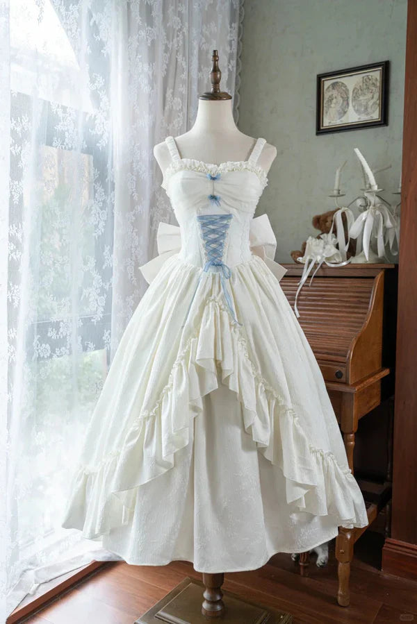 White Sweet Bow Long Satin chiffon Prom Dress Evening Dress Birthday Dress Adult Dress gh4247