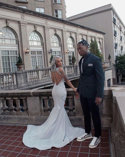 Shining Silver Mermaid Long Sleeves Prom Dress SH974