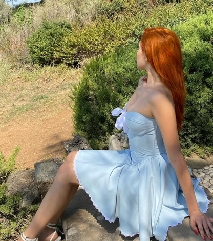 Princess A Line Sweetheart Neck Sky Blue Satin Short Homecoming Dress Birthday Dress SH2154