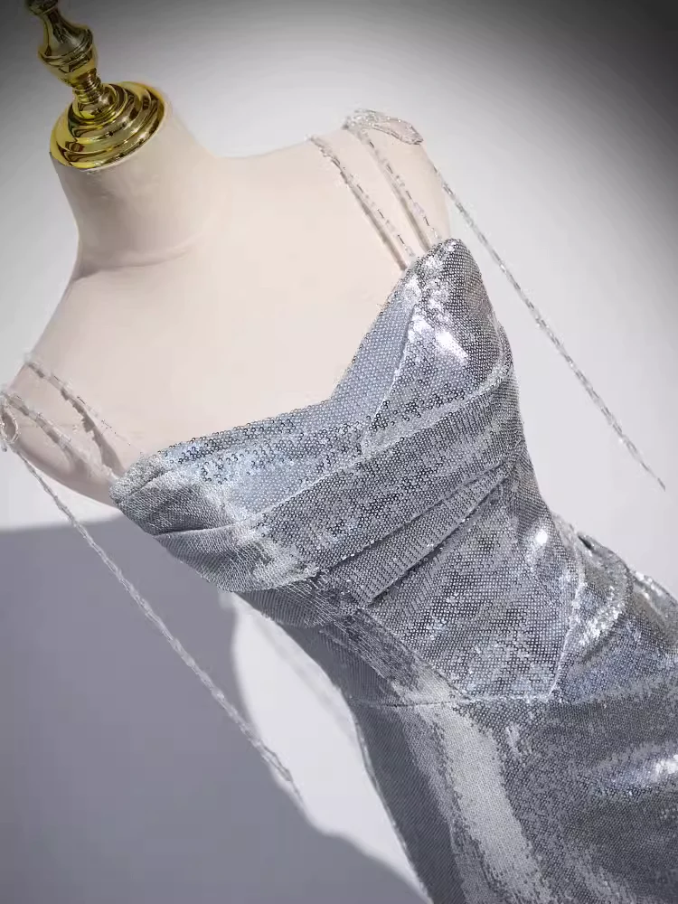 Elegant Silver Sequin Mermiad Prom Dress Long Evening Dress SH1037