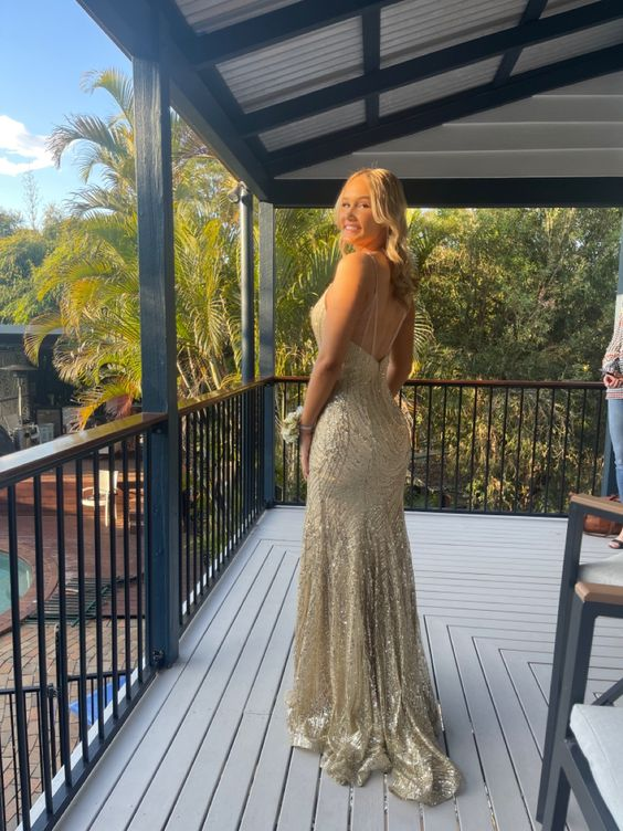 Sexy Sequins Slit Mermaid Long Evening Dress Prom Dress SH882