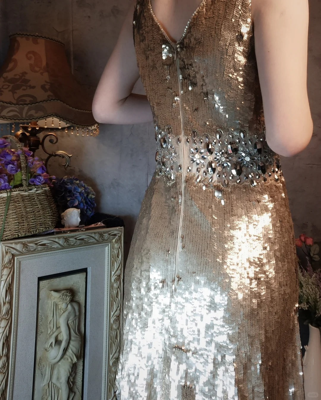 Gold gorgeous vintage beaded sequins elegant long sequin homecoming dress prom dress evening dress cocktail party dress gh4798