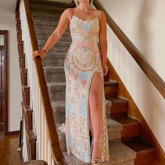 Vintage Colorful Applique Spaghetti Strap Floral Design Elegant Bridesmaid Dress Evening Dress Prom Dress TP4118