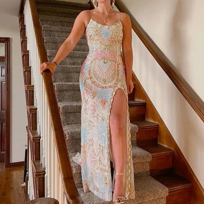 White gorgeous shiny exquisite beaded spaghetti strap sequined backless long chiffon ball gown prom dress evening gown holiday party dress gh2799