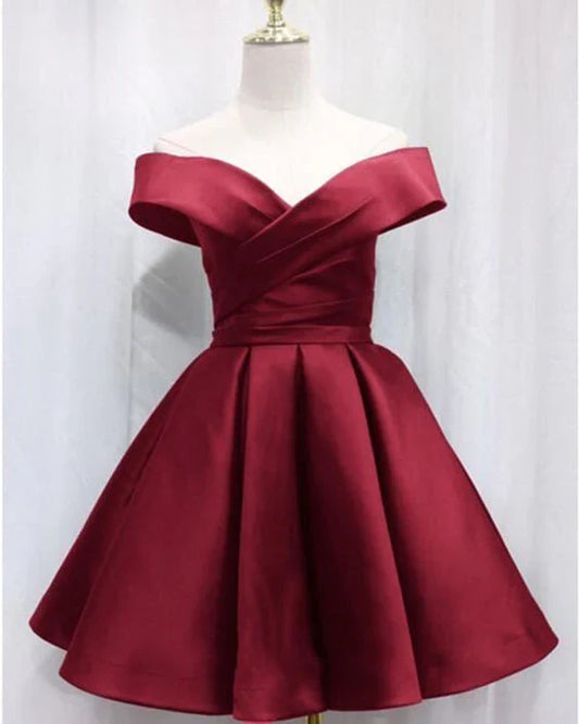 Vintage Satin Off-the-shoulder Short A-Line Party Dress Cocktail Dress Homecoming Dress TP4444