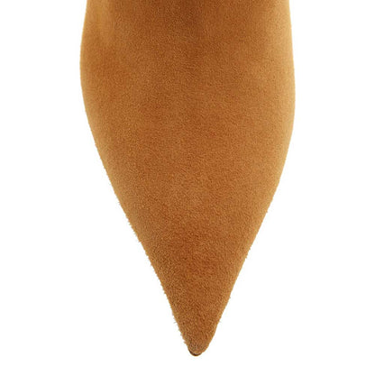Tan Pointed Toe Stiletto Heel Pull-On Over The Knee Boots