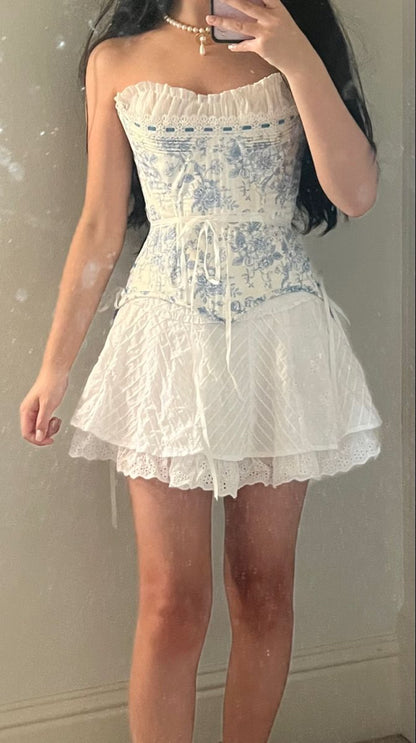 amakanas-- Blue floral elegant short chiffon homecoming dress for girls garden party dress blue and white porcelain gh5721