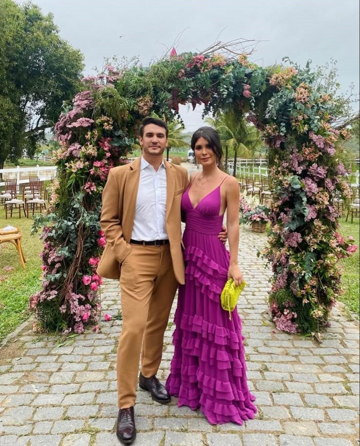 Purple Fashion Elegant A-line Long Layered Ruffle Chiffon Ball Gown Evening Dress Wedding Guest Party Dress Birthday Dress gh4061