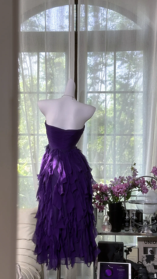 Elegant Purple Sweetheart Strapless Romantic A-Line Chiffon Tiered Evening Dress Prom Dresses TP4148
